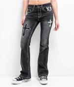 Ninth Hall Alyssia Cross Black Wash Mid Rise Bootcut Jeans