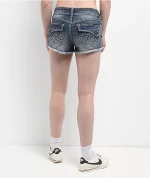 Ninth Hall Alyssia Crosses Blue Wash Denim Shorts