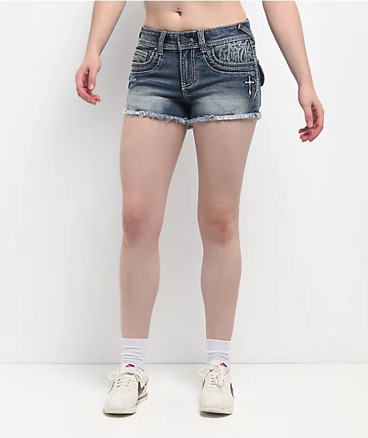 Ninth Hall Alyssia Crosses Blue Wash Denim Shorts Ninth Hall Alyssia Crosses Blue Wash Denim Shorts