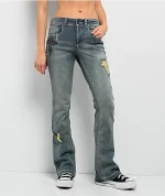 Ninth Hall Alyssia Cross Black Wash Mid Rise Bootcuts Jeans