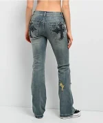 Ninth Hall Alyssia Cross Black Wash Mid Rise Bootcuts Jeans