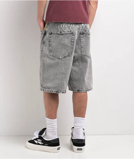 Ninth Hall Waylay Embroidered Grey Wash Denim Shorts