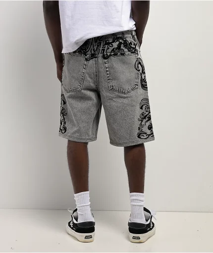 Ninth Hall Waylay Tussle Grey Wash Denim Shorts