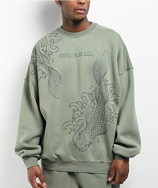 Koi Pond Green Ninth Hall Oversized Crewneck Sweatshirt Koi Pond Green Ninth Hall Oversized Crewneck Sweatshirt