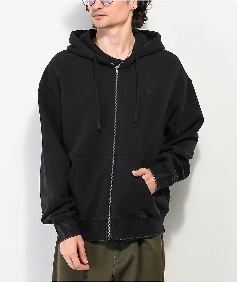 Ninth Hall Fundamentals Black Wash Boxy Zip Hoodie Ninth Hall Fundamentals Black Wash Boxy Zip Hoodie