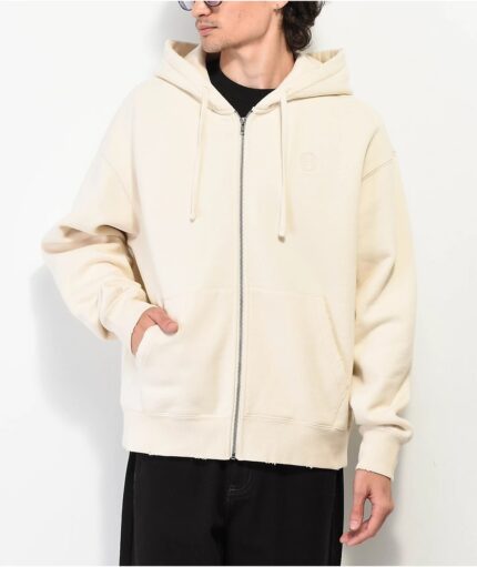 Ninth Hall Fundamentals Cream Boxy Zip Hoodie