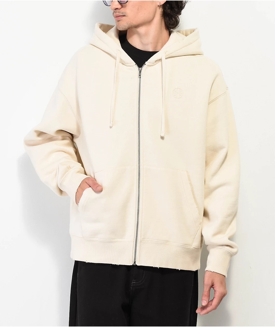 Ninth Hall Fundamentals Cream Boxy Zip Hoodie Ninth Hall Fundamentals Cream Boxy Zip Hoodie