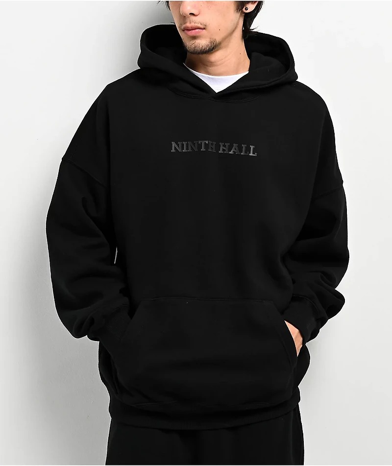 Ninth Hall Fundamentals Logo Black Washed Oversized Hoodie Ninth Hall Fundamentals Logo Black Washed Oversized Hoodie