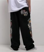 Ninth Hall Side Embroidered Black Oversized Sweatpants