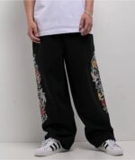 Ninth Hall Side Embroidered Black Oversized Sweatpants