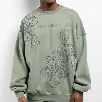Koi Pond Green Ninth Hall Oversized Crewneck Sweatshirt