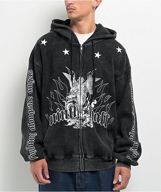 Ninth Hall Angels Black Wash Thermal Zip Hoodie Ninth Hall Angels Black Wash Thermal Zip Hoodie