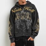 Ninth Hall Brothers Black Wash Crop Zip Hoodie