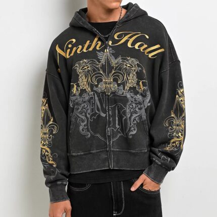 Ninth Hall Brothers Black Wash Crop Zip Hoodie