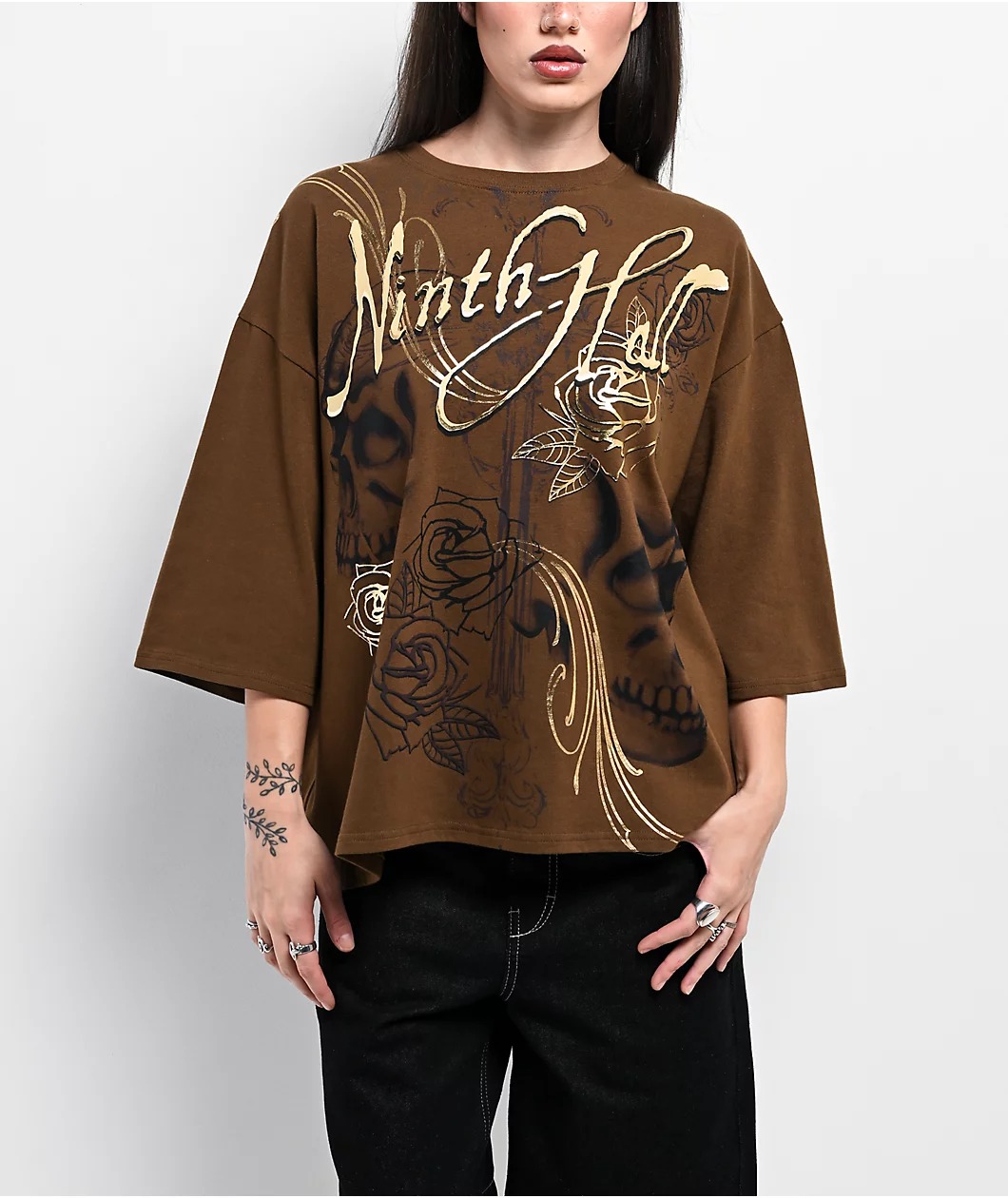 Ninth Hall Ciara Foil Print Oversized Boxy T-Shirt Ninth Hall Ciara Foil Print Oversized Boxy T-Shirt