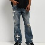 Ninth Hall Defender Applique Crosses Flare Jeans