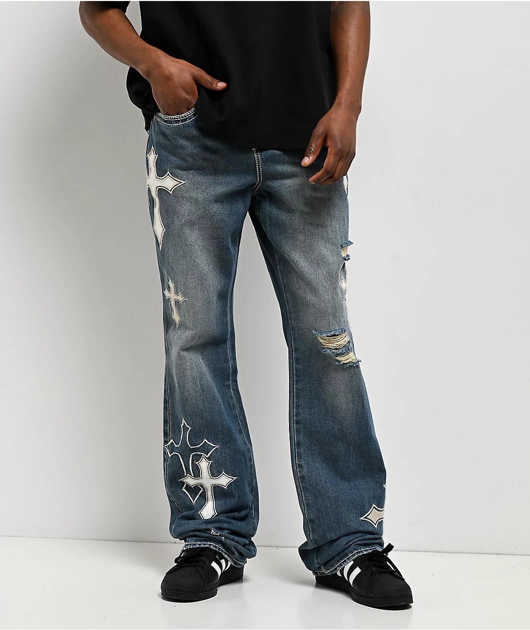Ninth Hall Defender Applique Crosses Flare Jeans Ninth Hall Defender Applique Crosses Flare Jeans