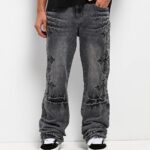 Ninth Hall Defender Crosses Grey Fade Flare Jeans