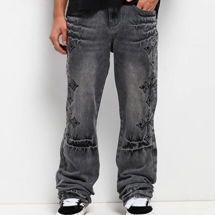 Ninth Hall Defender Crosses Grey Fade Flare Jeans