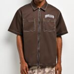 Ninth Hall Salvation Brown Zip Work Shirt