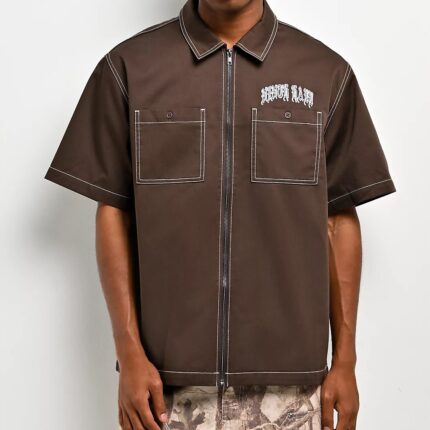 Ninth Hall Salvation Brown Zip Work Shirt