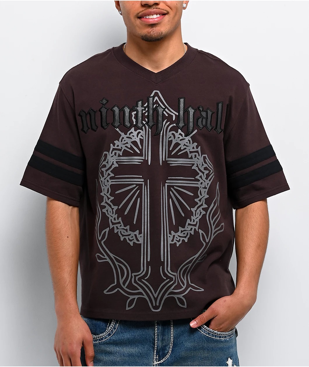 Ninth Hall Street Team Brown V-Neck T-Shirt Ninth Hall Street Team Brown V-Neck T-Shirt