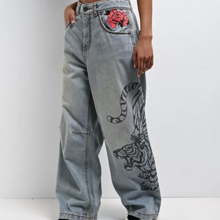 Ninth Hall Trina Growl Wide Leg Blue Wash Jeans