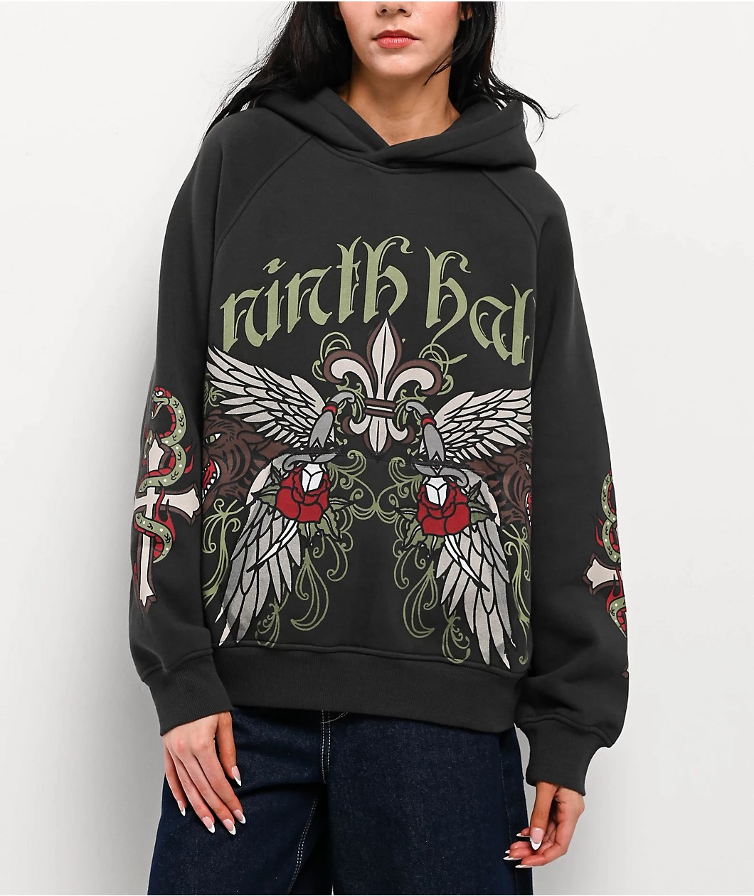 Ninth Hall Wichita Raglan Black Hoodie Ninth Hall Wichita Raglan Black Hoodie